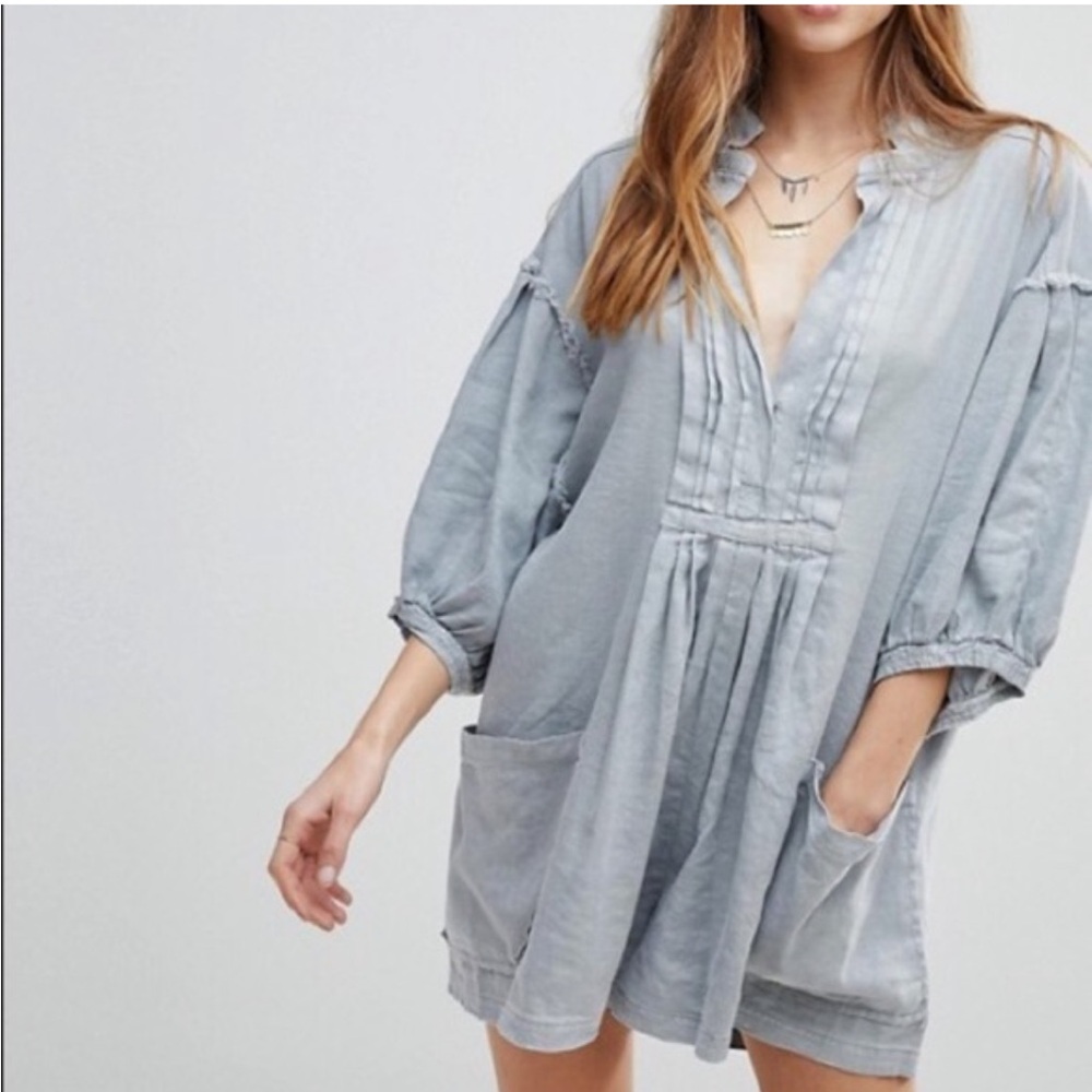 Free People Tomboy Romper Grey Linen Blend Size Small